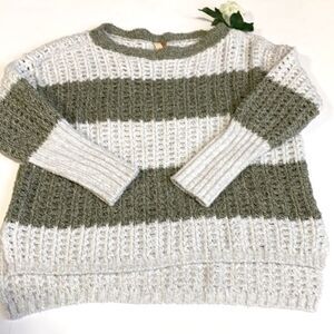 Pilcro Boxy Boat Neck Chenile Oversized Chunky  Soft Cozy Sweater Green Cream M‎